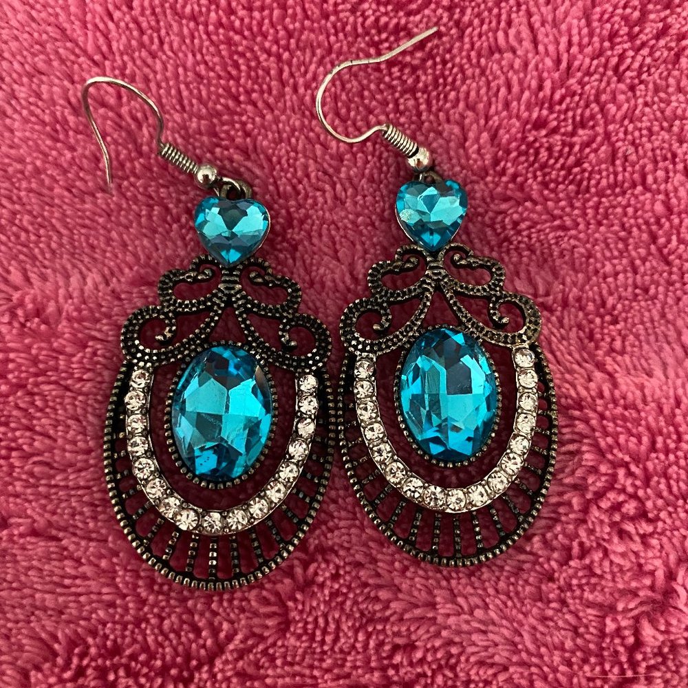 Blue and Silver Chandelier Earrings
